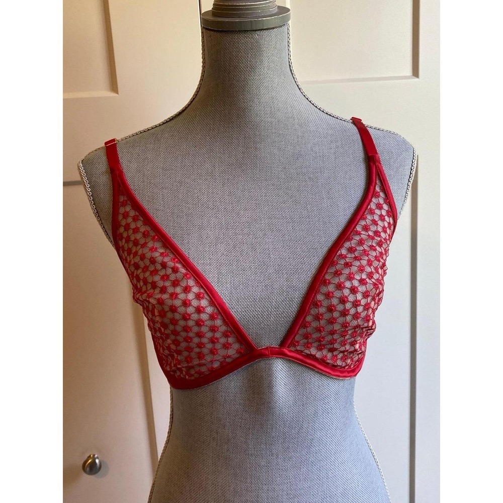 Victoria's Secret Red Starburst Plunge Bra Strapy Back 34DD Lightweight Wire s1